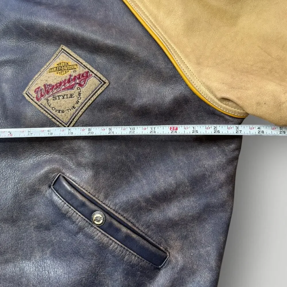 Harley Davidson Leather Jacket Mens XL Vintage Grand National Champion Big Logo - Picture 16 of 16